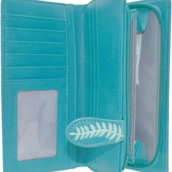 Large Vegan Faux Leather Wallet for Women & Teens 7in Teal Travel Organizer - Picture 7 of 7